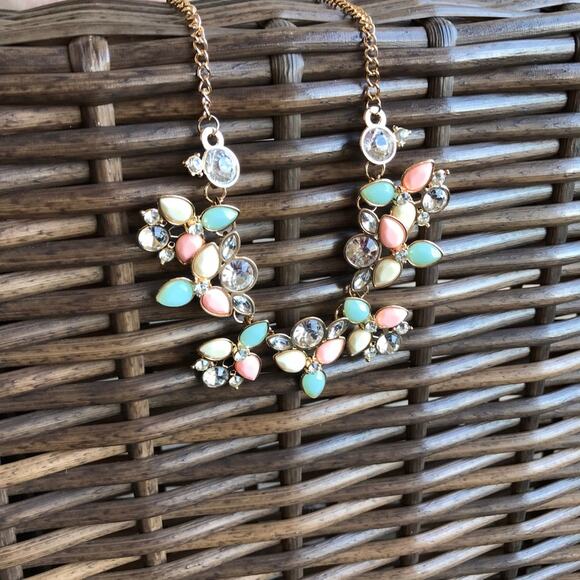 Seafoam Aqua Teal Pink Cream Statement Necklace NEW - Picture 3 of 6